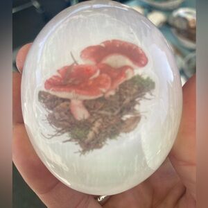 Mushroom Art selenite palmstone